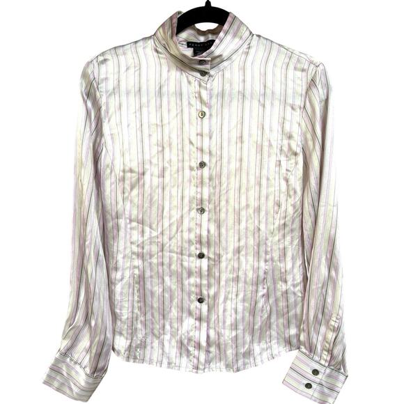 Perry Ellis Silk Striped Pastel Feminine Career Blouse Quiet Luxury Size 10 - Picture 1 of 6